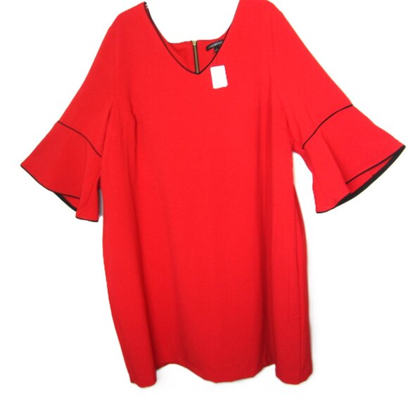 Lane Bryant Size 26 Plus Career Dress Bell Sleeves Knee Length V-Neck Black Trim - Picture 4 of 14